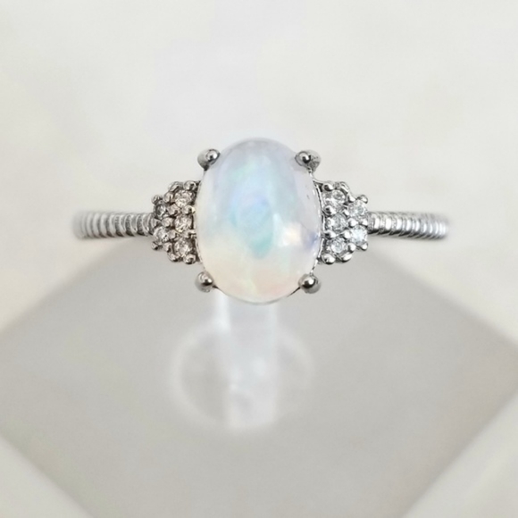 Sterling Natural Opal & Diamonds Ring - Picture 2 of 8